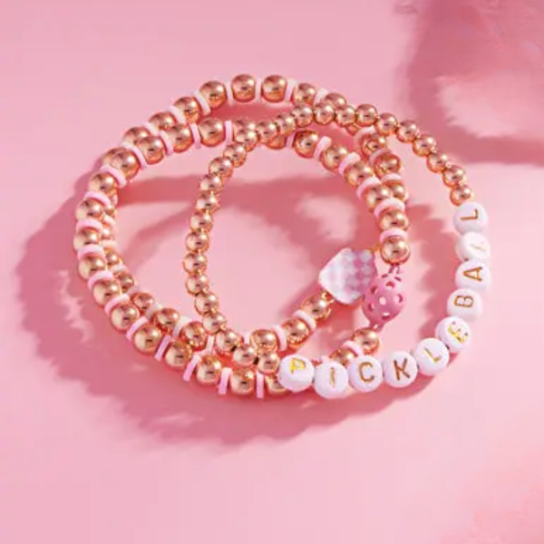 Pickleball Enamel Stretch Bracelet 3pc Set