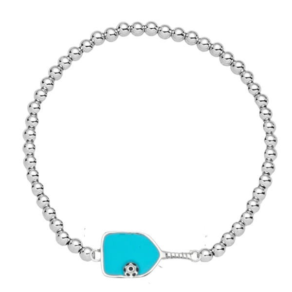 Turquoise Sterling Silver Pickleball Beaded Stretch Bracelet