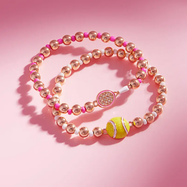Tennis Ball Enamel 2 Set Stretch Bracelet Set