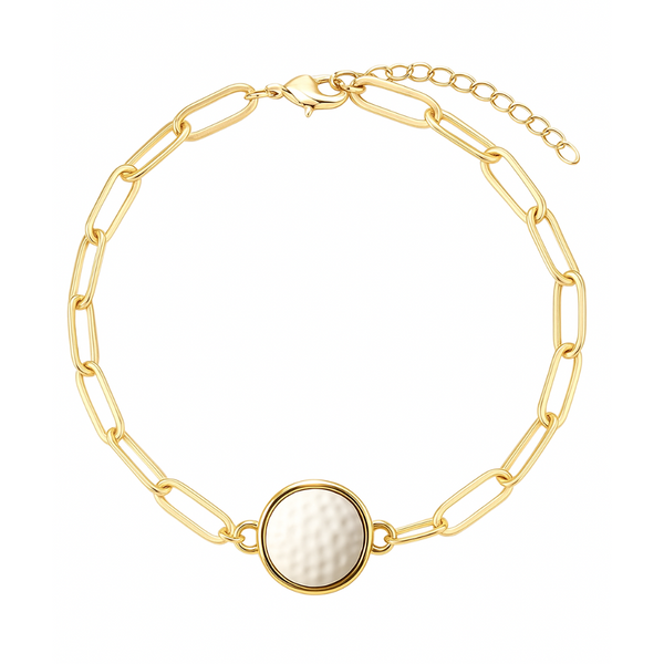 Women’s gold golf bracelet featuring golf club and pearl charm