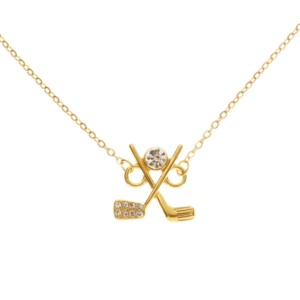 Stylish Tee Time golf pendant necklace with sparkling accents, ideal womens golf jewelry and golf accessories.