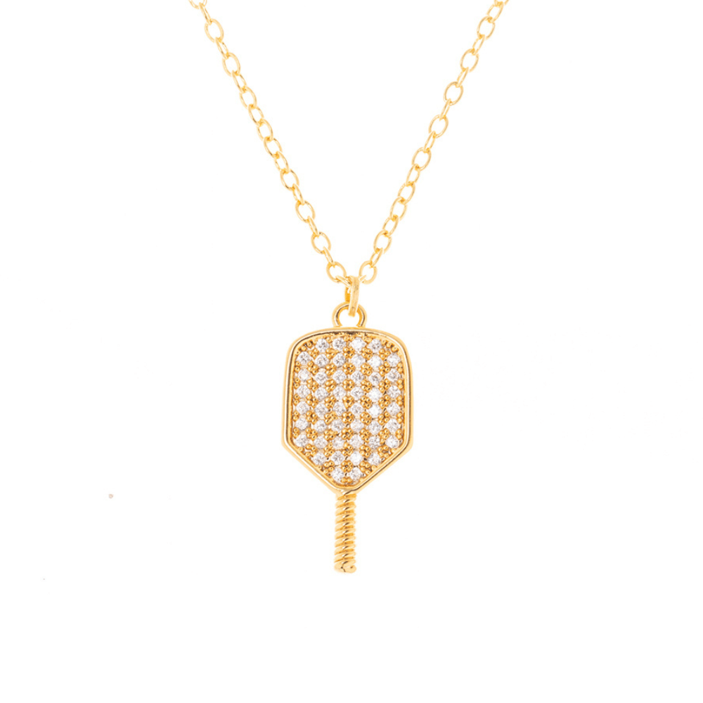 Pickleball CZ Paddle Necklace - Gold