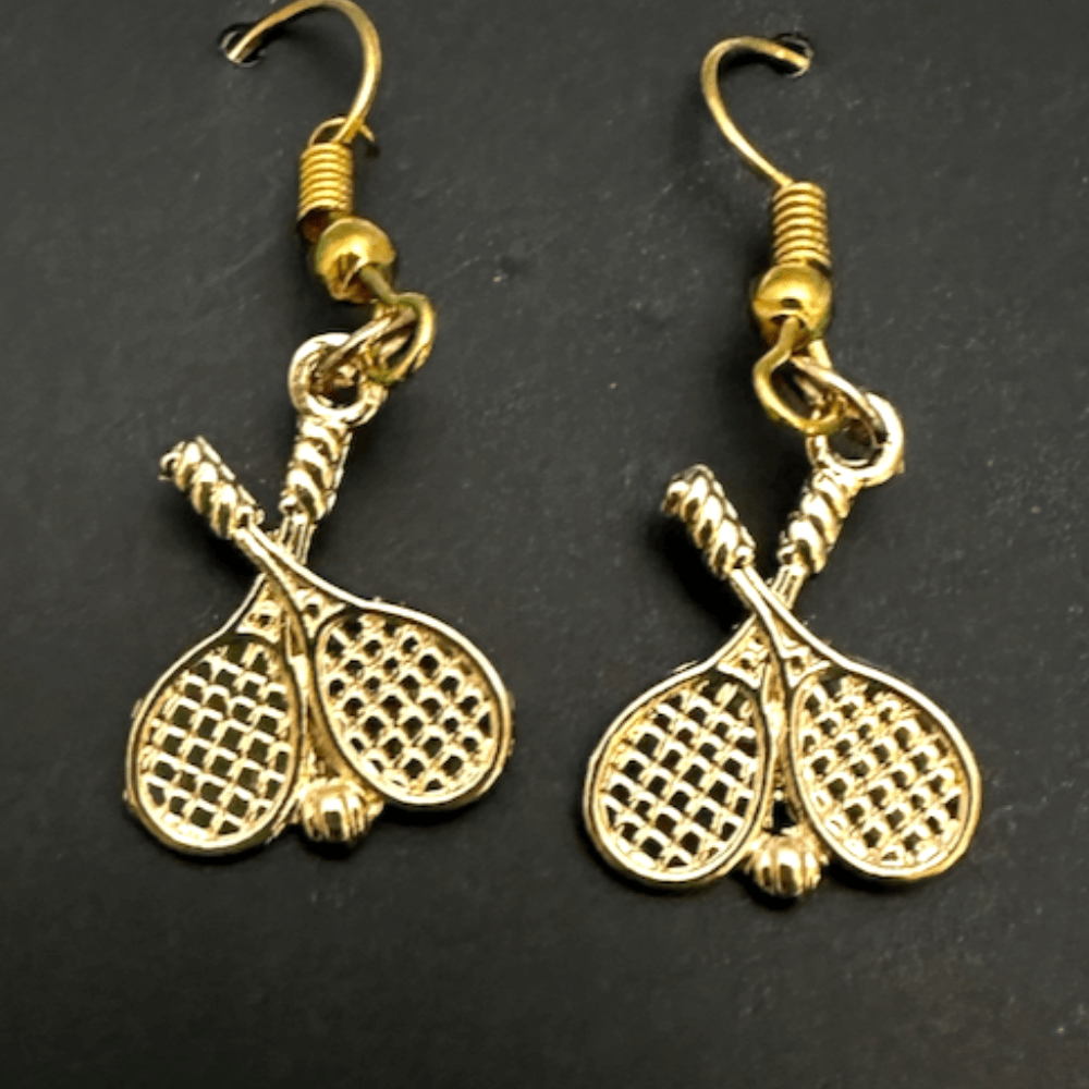 Gold Tennis Racket Earrings Born to Rally