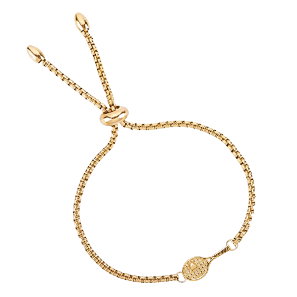 Gold Tennis Racket Adjustable Bracelet