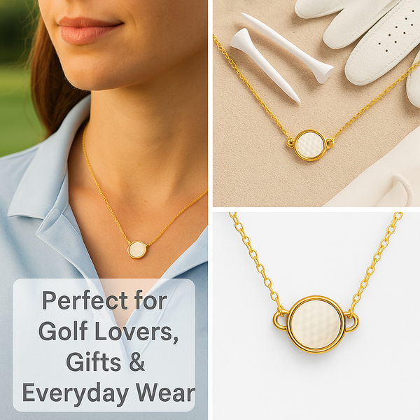 Women’s gold chain necklace with golf ball pendant for golfers