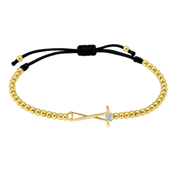 Gold golf bracelet with beaded band and crystal-accented club charm