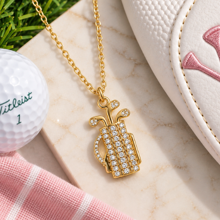 Golf Bag CZ Pendant Necklace