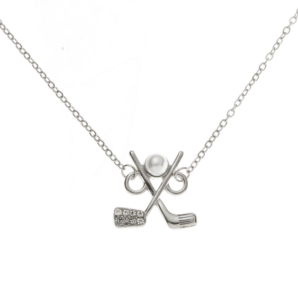 Golf Pearl Necklace featuring a pearl and golf club design, perfect womens golf jewelry and golf accessories.