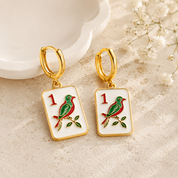 Mahjong Tile Huggie Earrings