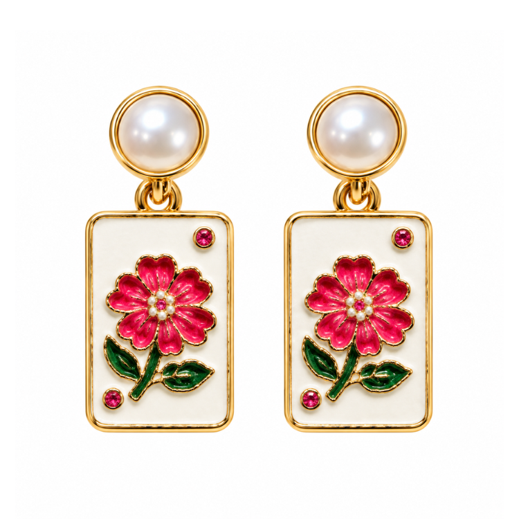 Pearl Mahjong Tile Earrings
