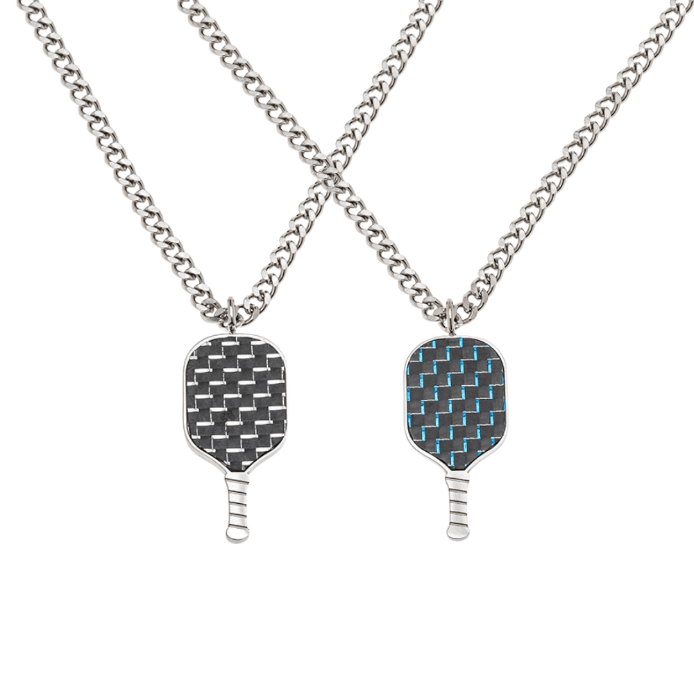 Men's Pickleball Stainless Steel Carbon Fiber Necklace