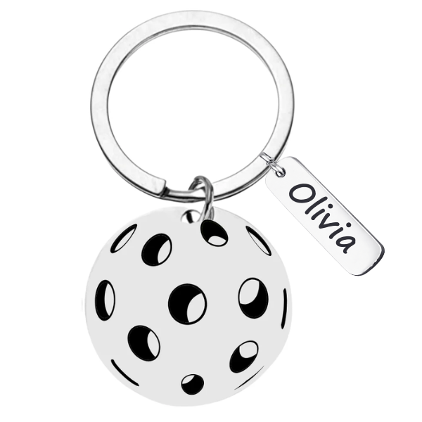 Personalized Stainless Steel Pickleball Ball Keychain