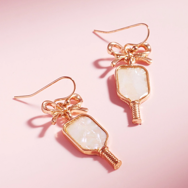 Pickleball Shimmery Bow Dangle Earrings