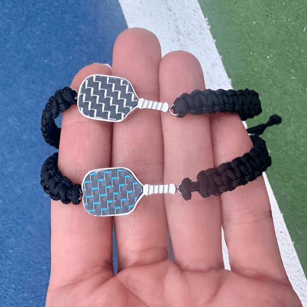 Two Pickleball Stainless Steel Carbon Fiber Bracelets