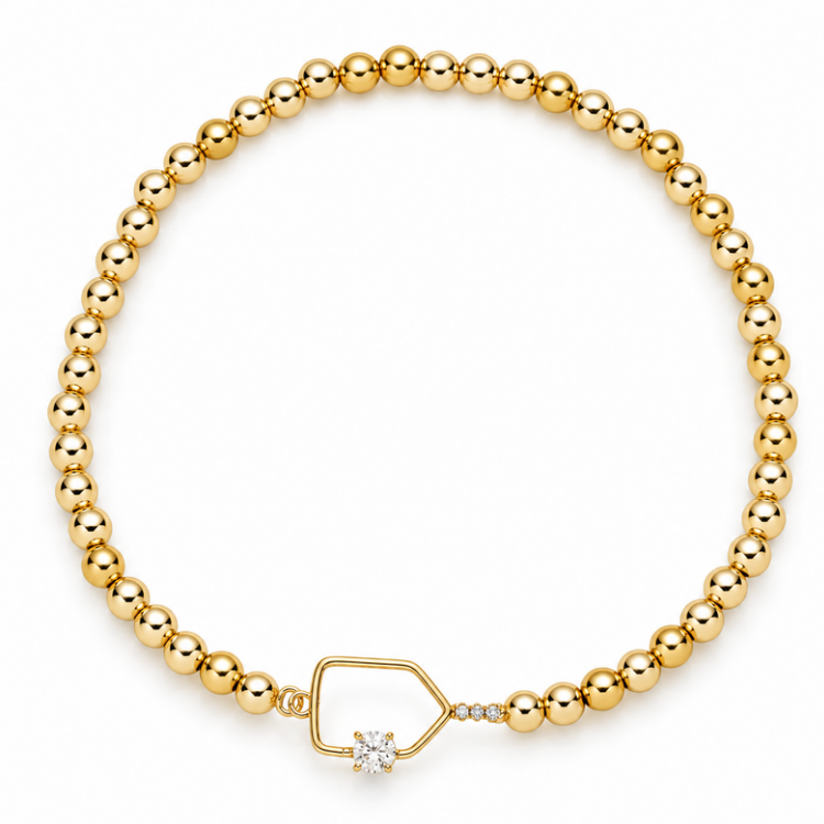 Pickleball Beaded CZ Stretch Bracelet
