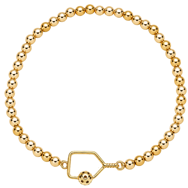 Pickleball Beaded Stretch Bracelet -Gold