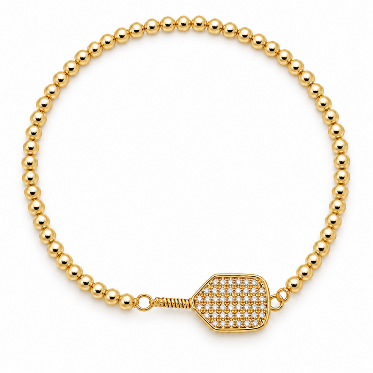 Pickleball Beaded Stretch Rhinestone Bracelet