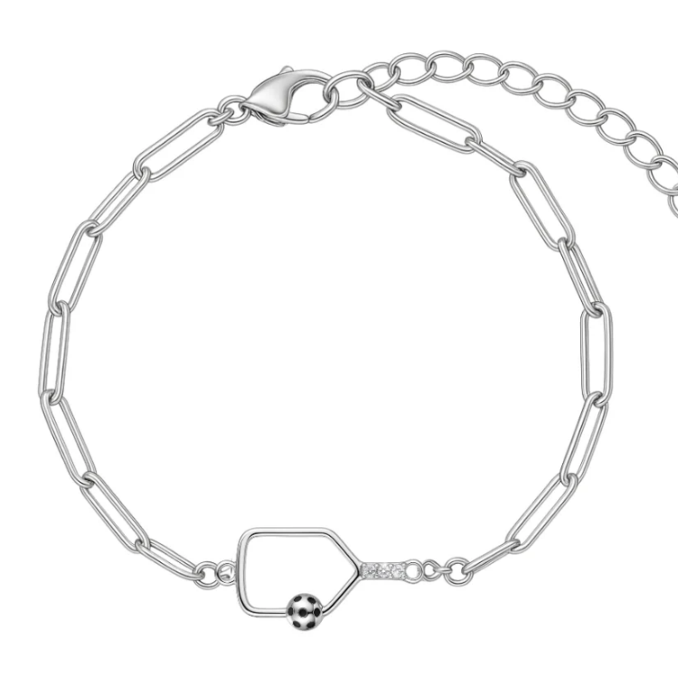 Pickleball Silver Paperclip Bracelet- Pick Style