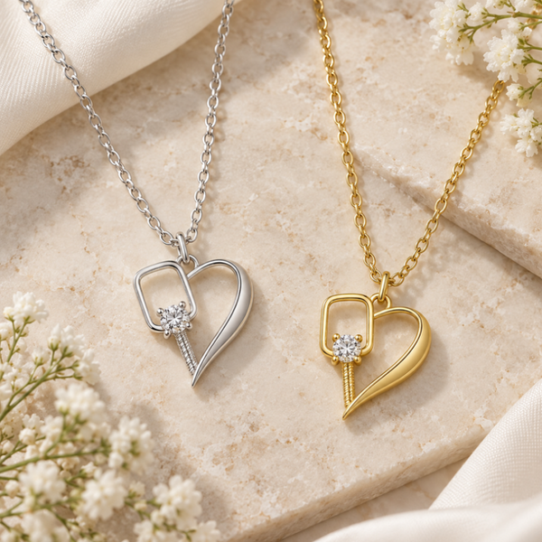 Heart of the Court Pickleball Necklace - Silver