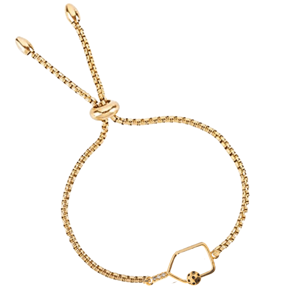 Gold Pickleball Paddle CZ Adjustable Bracelet