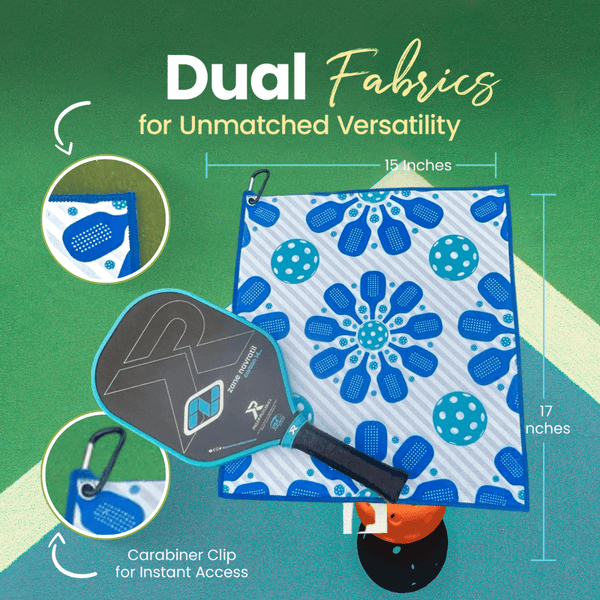 Pickleball Towel - Blue Flower Microfiber & Cotton Towel