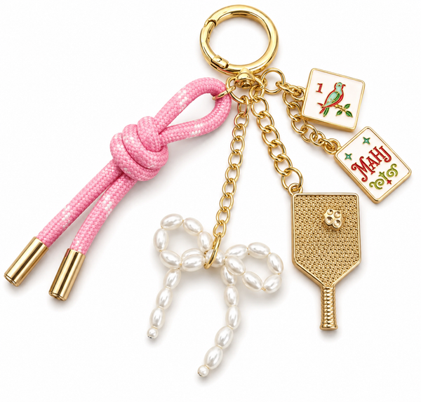 Pickleball Mahjong Bag Charm Keychain