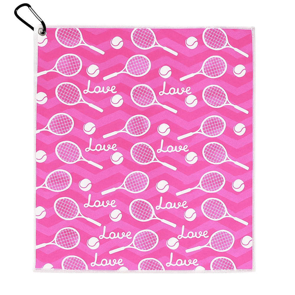 Tennis Love Towel - Microfiber & Cotton Athletic Towels with Carabiner Clip