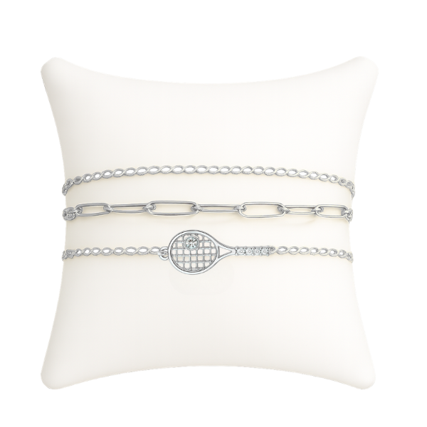 Tennis Silver Paper Clip Layered Bracelet