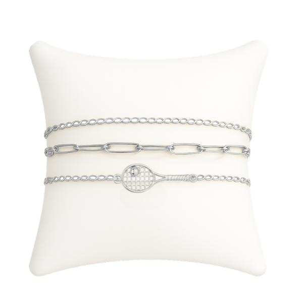 Tennis Silver Paper Clip Layered Bracelet