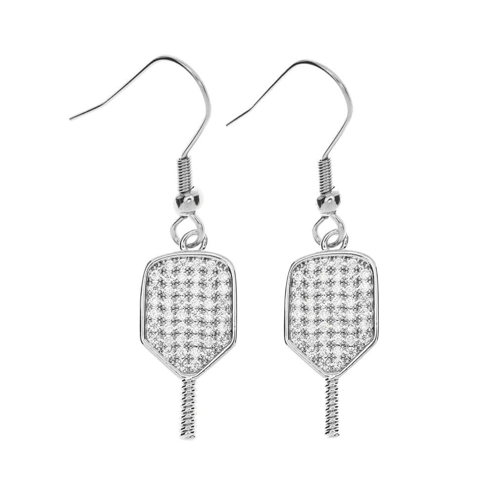Pickleball Paddle Cz Dangle Earrings