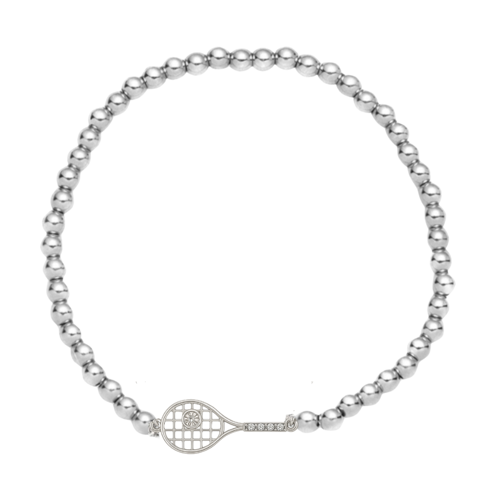 Tennis Beaded Rhinestone Racket Bracelet - Silver