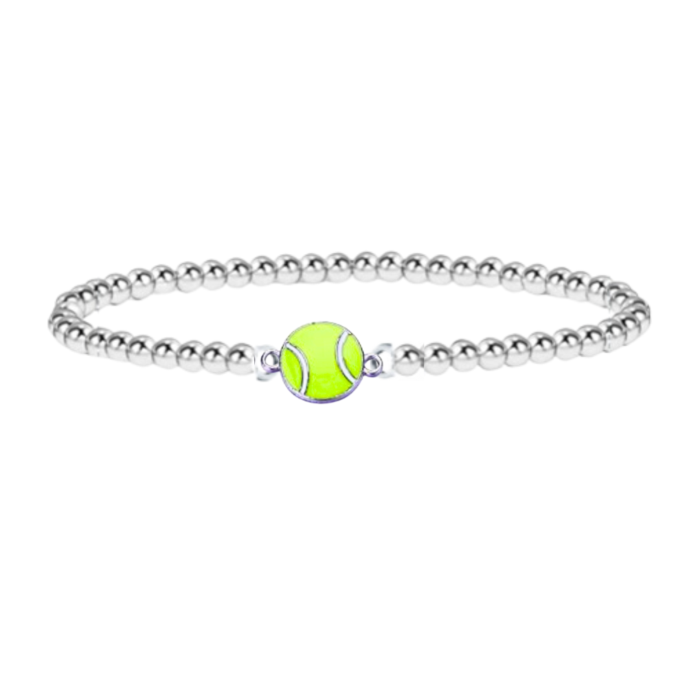Beaded Tennis Racket Bracelet Silver USA Made Born to Rally