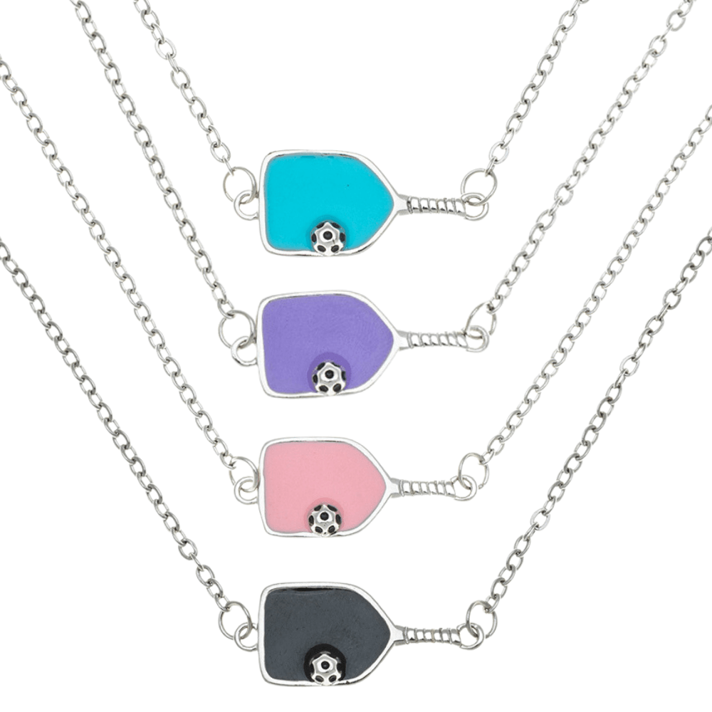 Sterling Silver Pickleball Paddle Necklace - Pick Color