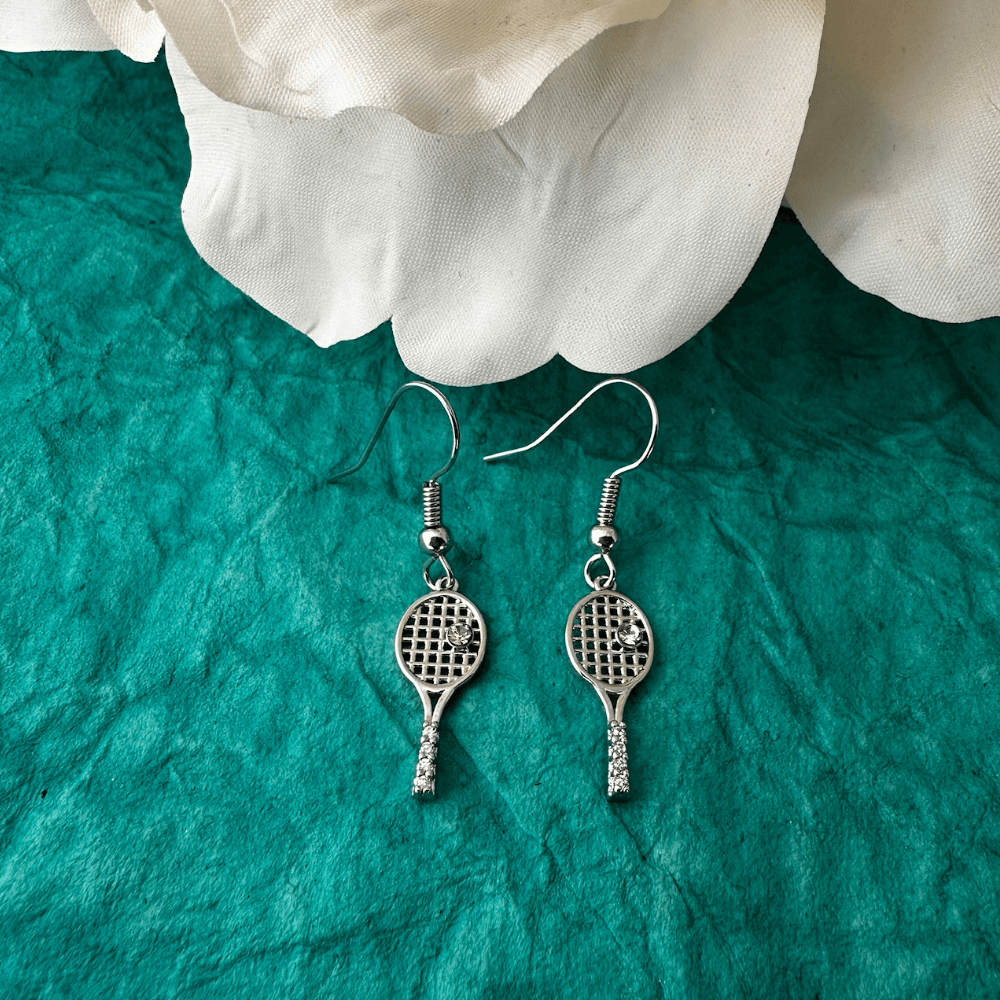 Tennis Rhinestone Dangle Earrings - Silver & Gold | Born to Rally