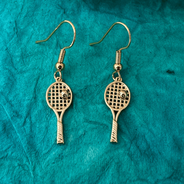 gold Tennis Racket Dangle Earrings