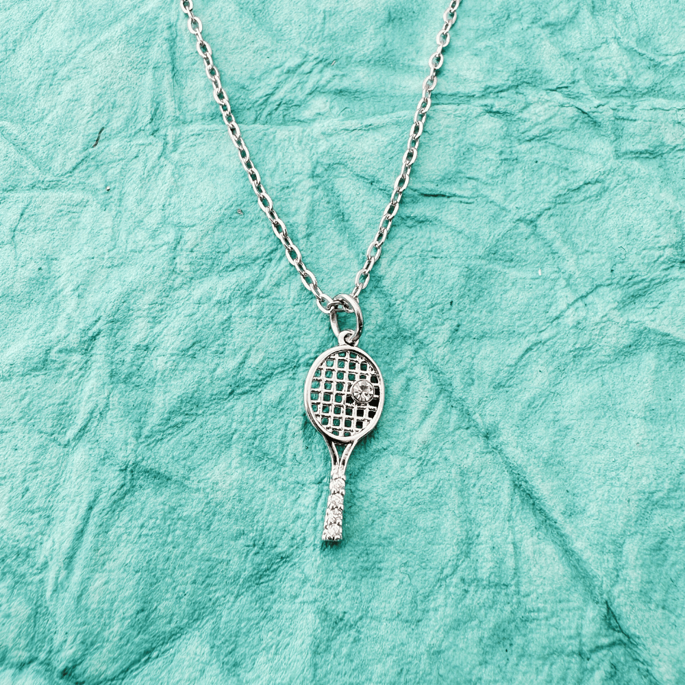 Rhinestone Racket Icon Tennis Racket Rhinestone Necklace - Silver & Gold | Born to Rally