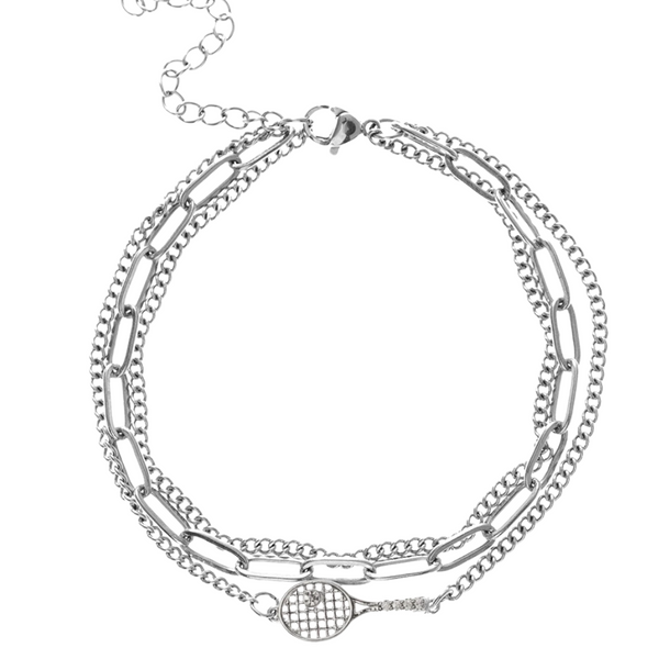 Tennis Silver Paper Clip Layered Bracelet