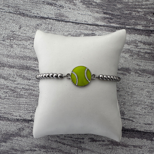 Silver Tennis Ball Beaded Bracelet - USA Made | Born to Rally