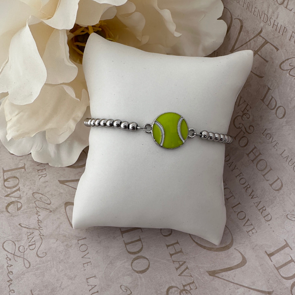 Silver Tennis Ball Beaded Bracelet - USA Made | Born to Rally