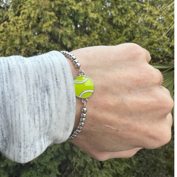 Silver Tennis Ball Beaded Bracelet - USA Made | Born to Rally