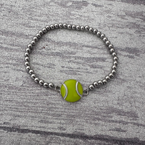 Silver Tennis Ball Beaded Bracelet - USA Made | Born to Rally
