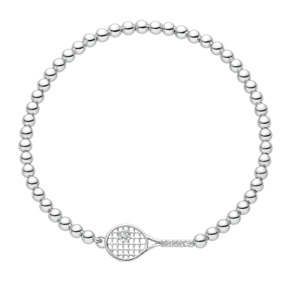 Tennis Beaded Rhinestone Racket Bracelet - Silver