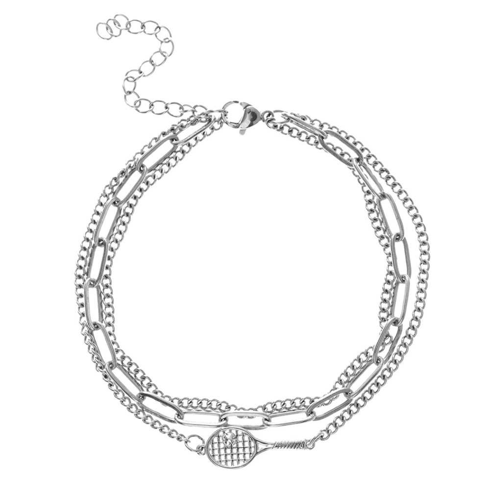 Tennis Silver Layered Chain Bracelet