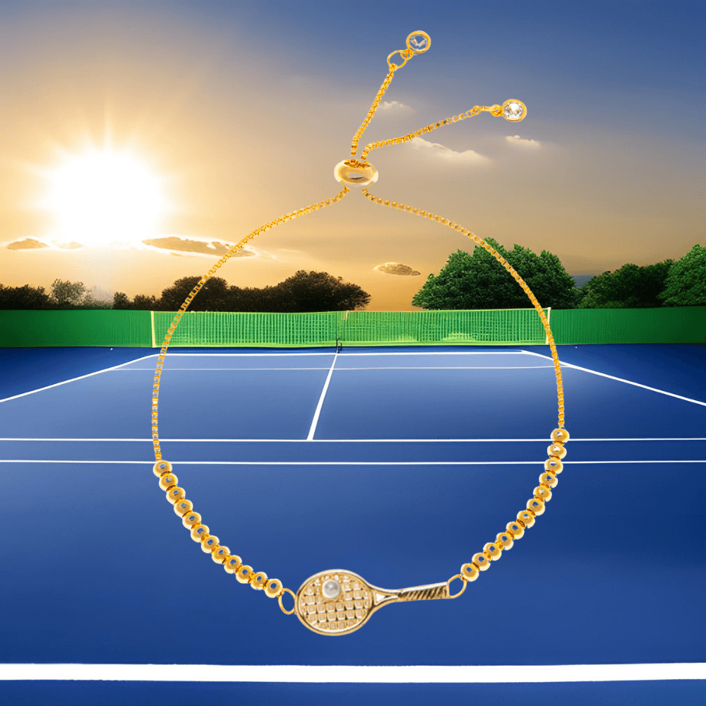 Gold Beaded Adjustable Tennis Racket Bracelet | Born to Rally