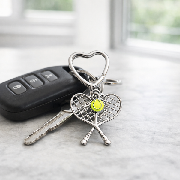 Tennis Double Racket Heart Keychain