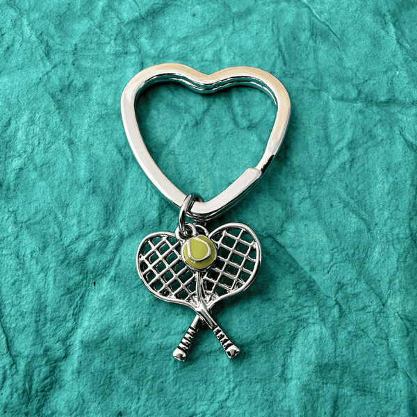 Tennis Double Racket Heart Keychain