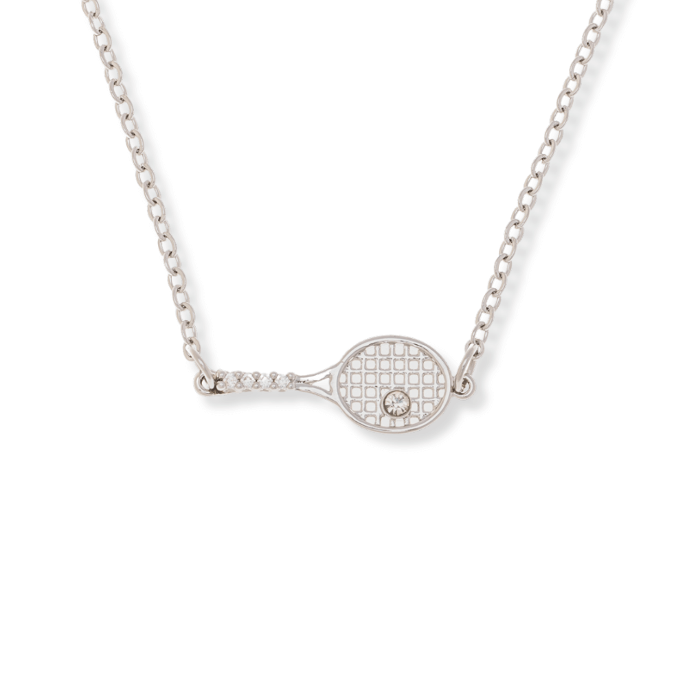 Tennis Racket Rhinestone Necklace - Silver