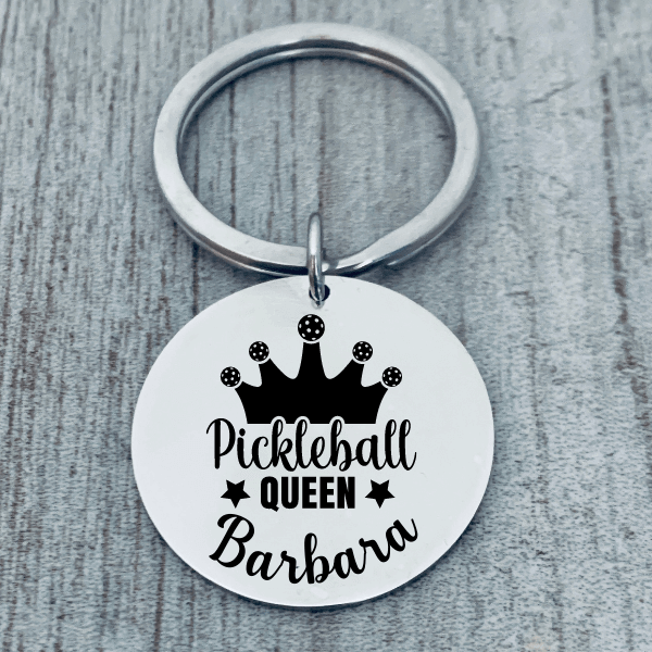 Round Personalized Pickleball Queen Keychain