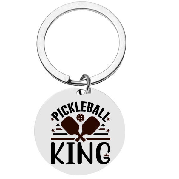Round Pickleball King Keychain