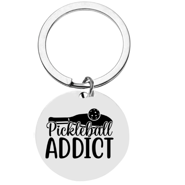 Pickleball Addict Round Keychain